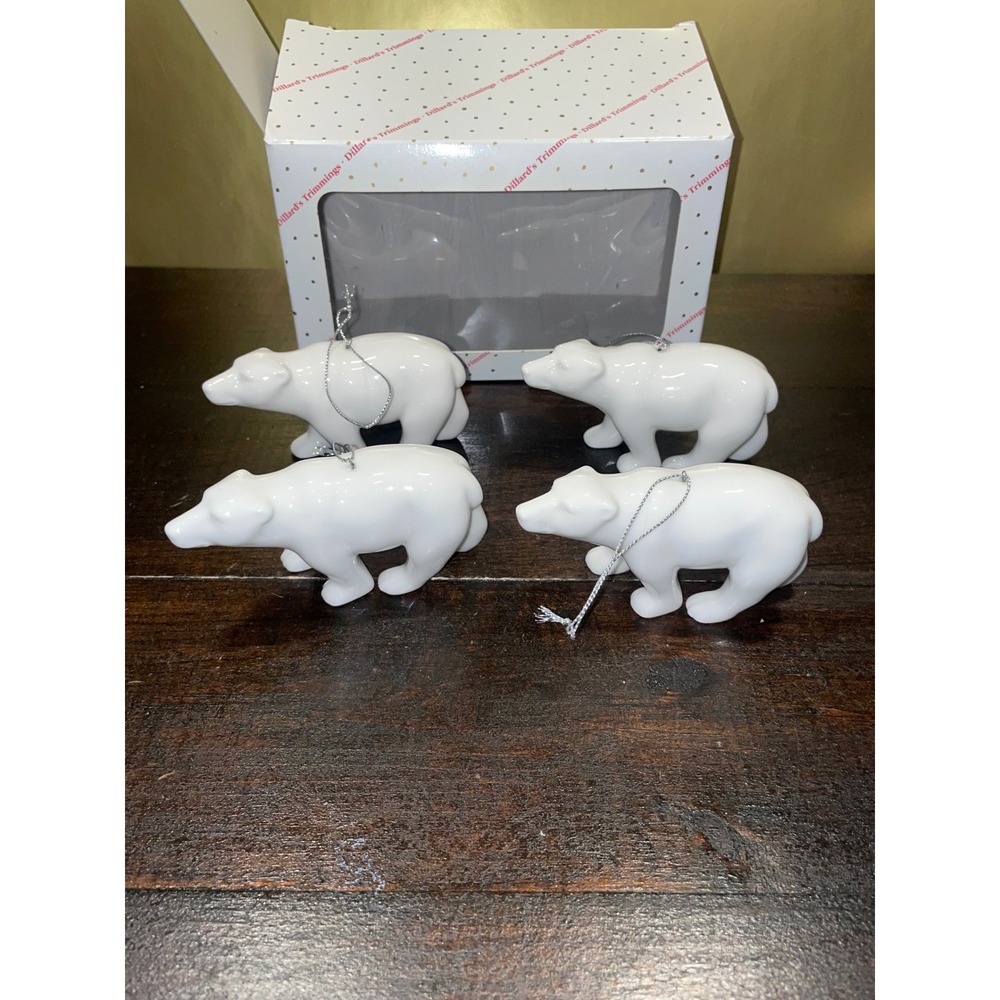 Dillards White Polar Bear Christmas Ornaments Set of 4 In Box‎ Holiday
